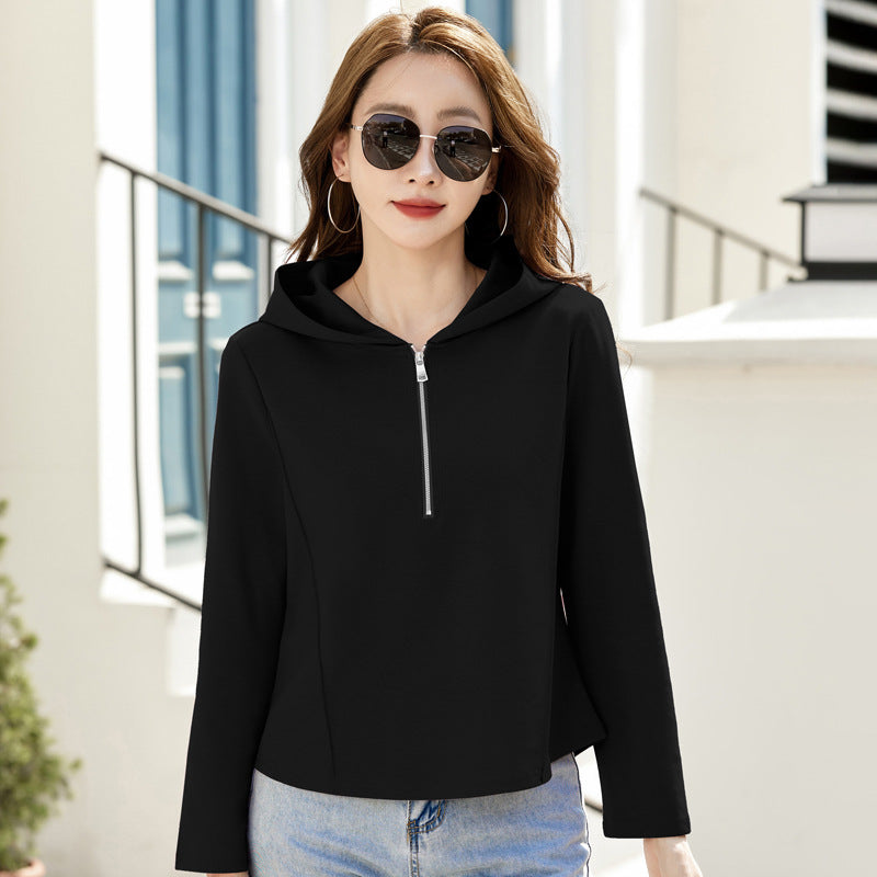 Damen-Kapuzenpullover mit Reißverschluss und Stehkragen