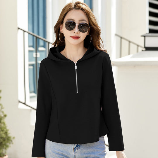 Damen-Kapuzenpullover mit Reißverschluss und Stehkragen