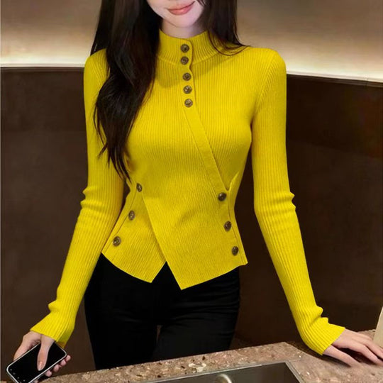 Damen-Strickpullover mit Stehkragen und asymmetrischem Schnitt