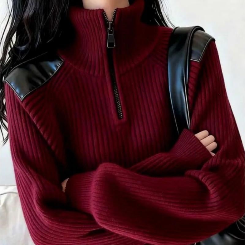 Damen-Strickpullover mit Reißverschluss und Stehkragen