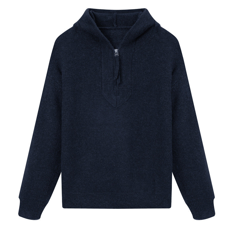 Moderner Herren-Strickpullover mit Kapuze und Reißverschluss