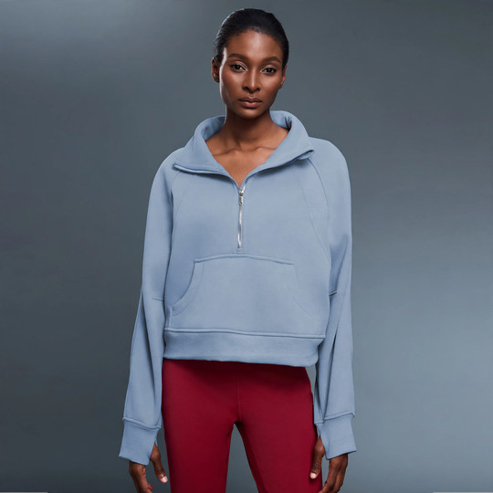 Damen-Sweatshirt mit Stehkragen, Reißverschluss und Futter