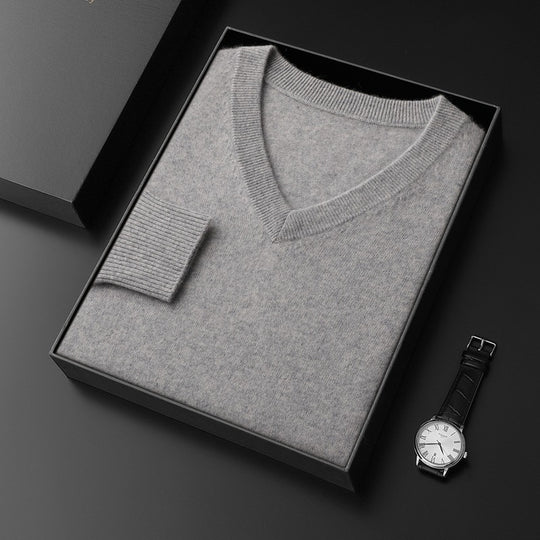 Herren-Wollpullover, V-Ausschnitt, Business-Stil