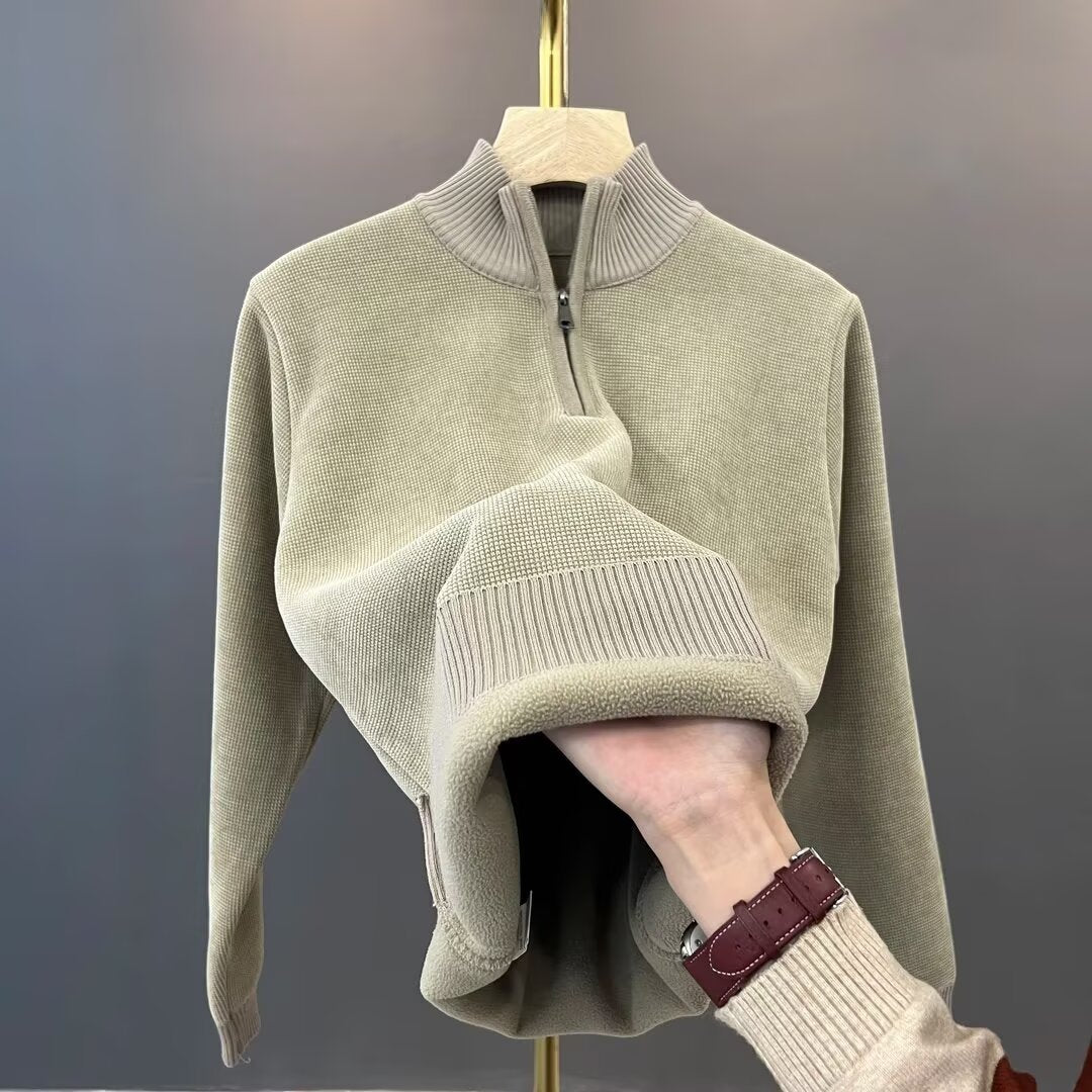 Warmer Strickpullover mit Reißverschluss und Futter