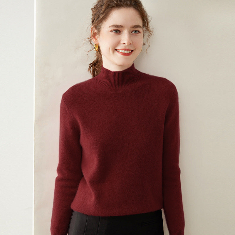 Damen-Kaschmirpullover, halbhoher Kragen, zweifädig, locker