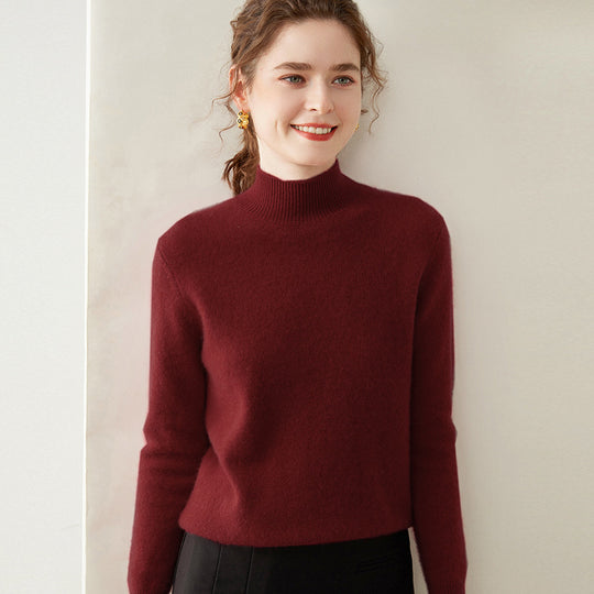 Damen-Kaschmirpullover, halbhoher Kragen, zweifädig, locker