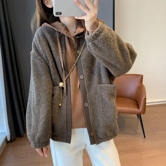Warme Teddyfleece-Jacke im Baseball-Stil
