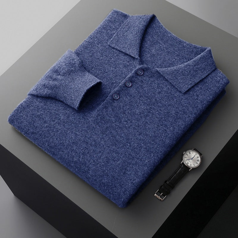 Herren-Wollpullover, Polo-Kragen, Langarm, 350g