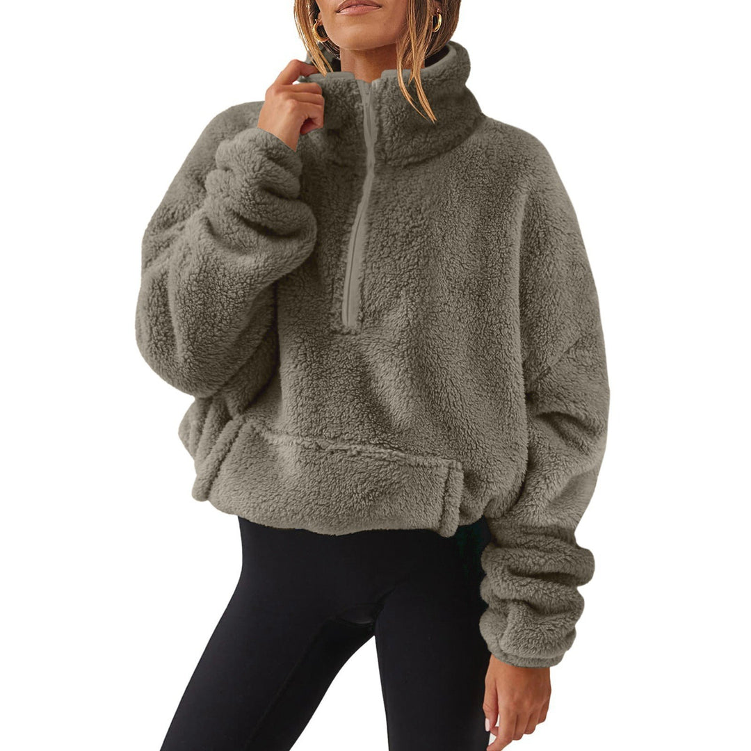 Gefütterter Damen-Sweater mit Stehkragen und Reißverschluss