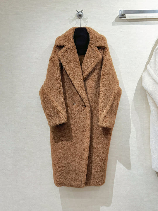 Damen-Wintermantel, Teddy-Optik, lang