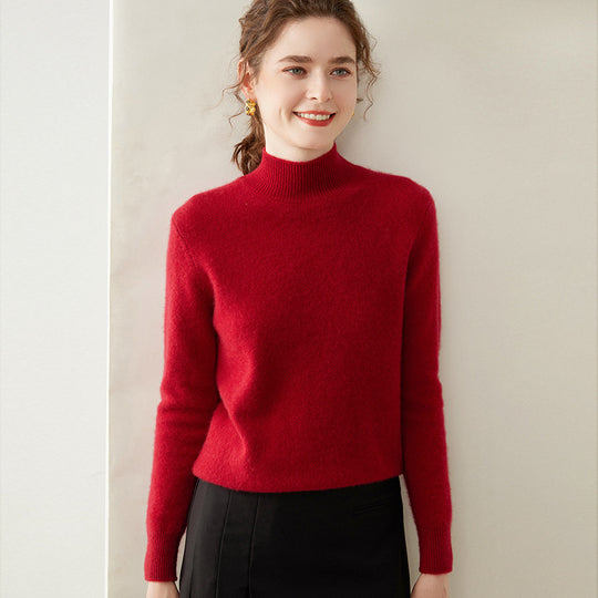 Damen-Kaschmirpullover, halbhoher Kragen, zweifädig, locker