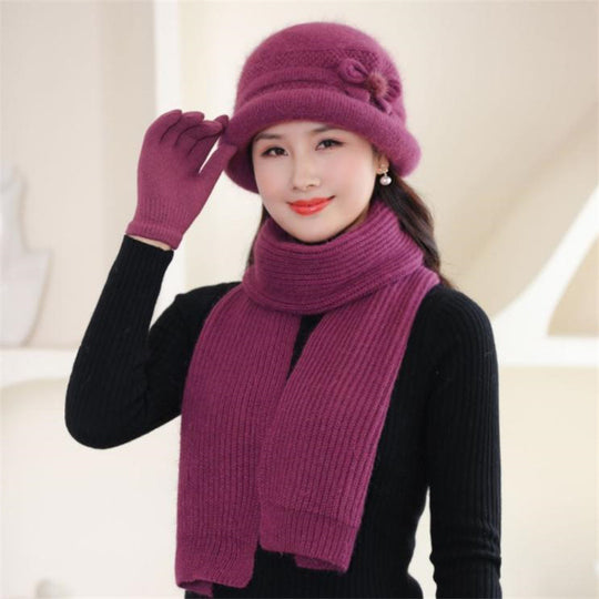 Strickmütze mit Schal und Handschuhen, Damen, Winter