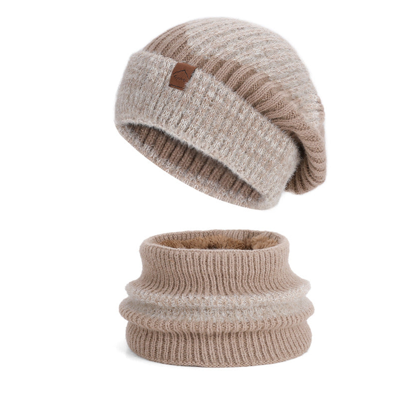 Strickmütze und Schal Set, gefüttert, zweifarbig