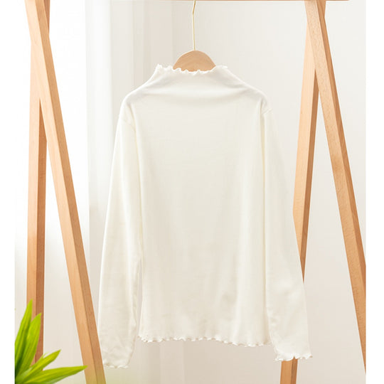 Damen-Langarm-Shirt mit Stehkragen und Rüschenkante