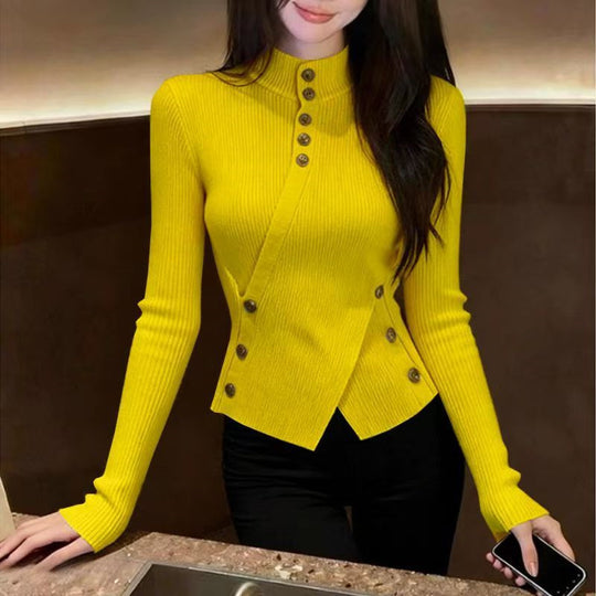 Damen-Strickpullover mit Stehkragen und asymmetrischem Schnitt