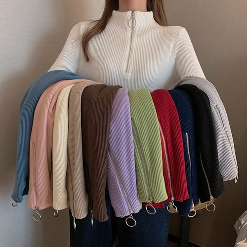 Damen-Strickpullover mit Stehkragen und Reißverschluss