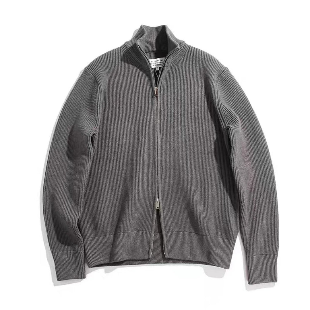 Herren-Strickjacke mit Stehkragen und Doppelreißverschluss