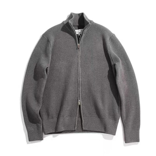 Herren-Strickjacke mit Stehkragen und Doppelreißverschluss