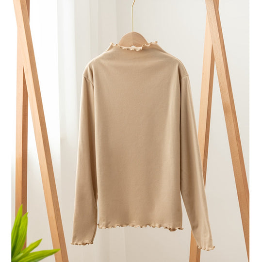 Damen-Langarm-Shirt mit Stehkragen und Rüschenkante