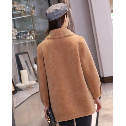 Damen-Mantel aus Lammfell-Imitat, elegant