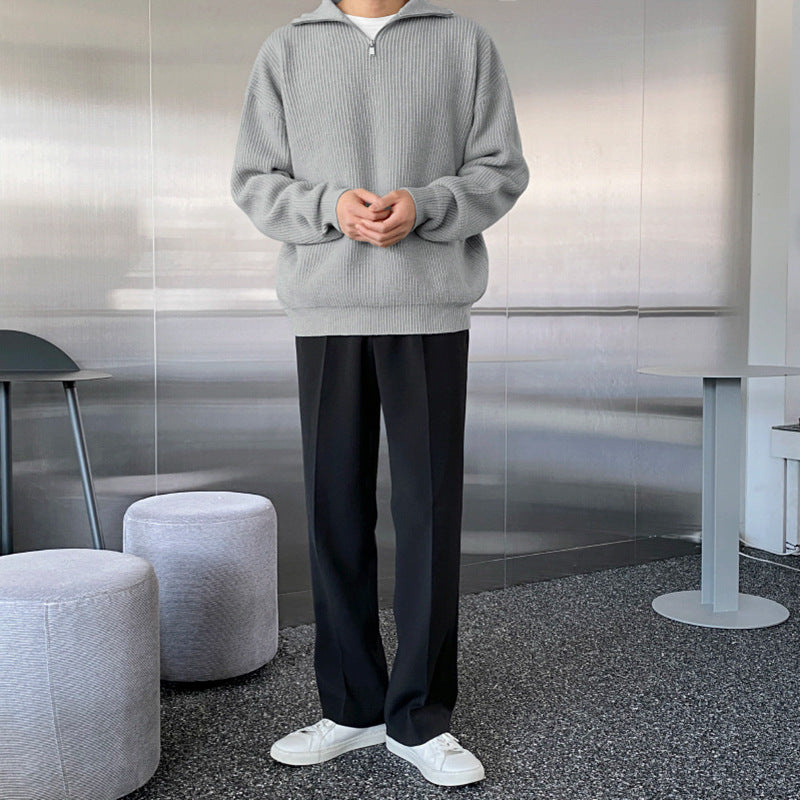 Herren-Strickpullover mit Stehkragen und Reißverschluss