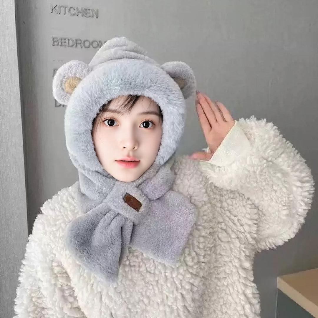 Kuschelige Kapuzenmütze mit integriertem Schal