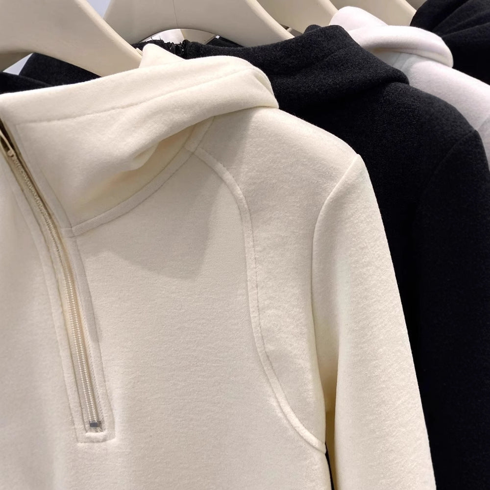 Damen-Kapuzenpullover mit halbem Reißverschluss und Futter
