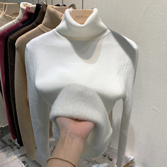Gefütterter Damen-Rollkragenpullover, gestrickt, schmal geschnitten