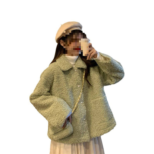 Gefütterter Lammfleece-Imitat Mantel, koreanischer Stil