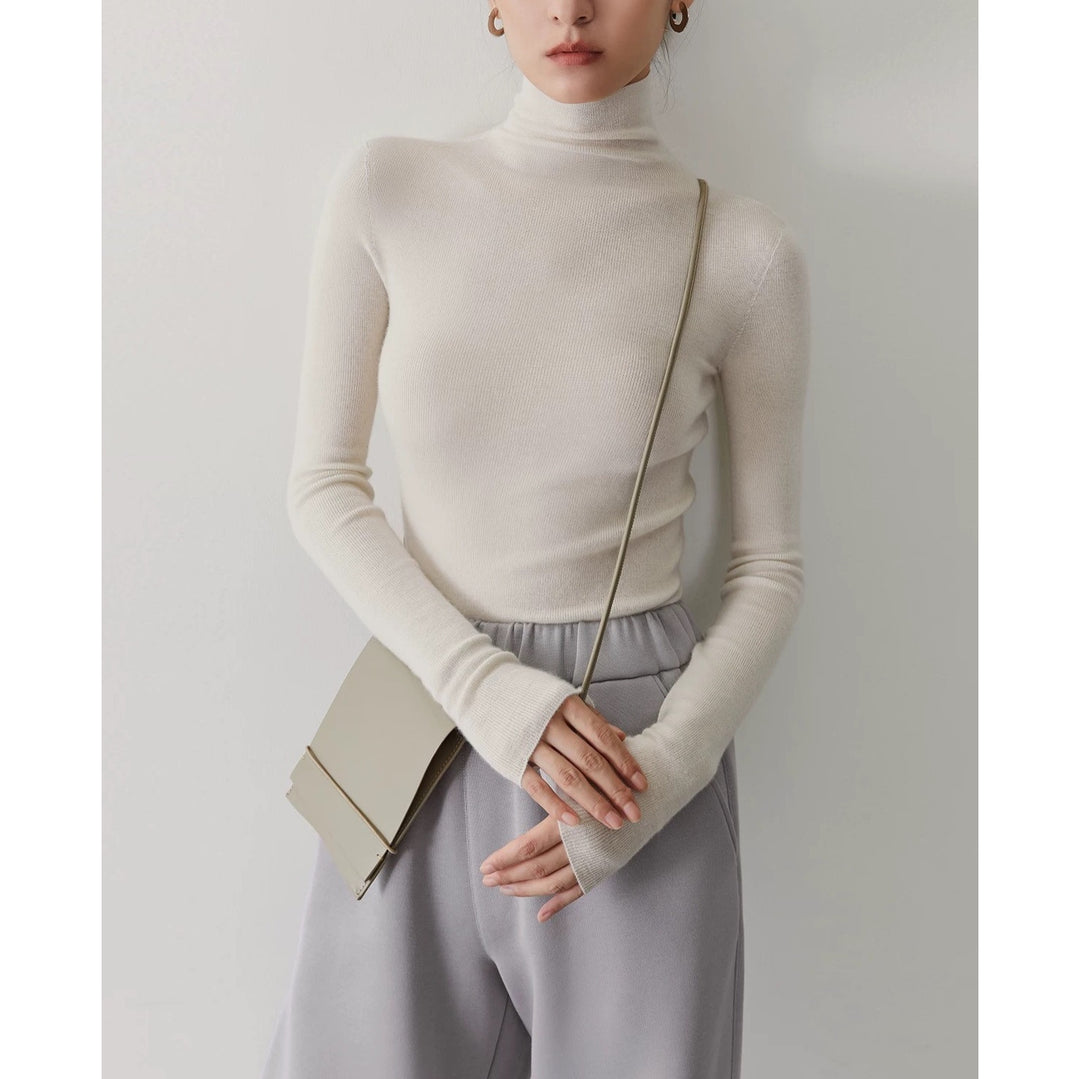 Damen-Kaschmirpullover mit Stehkragen, nahtlos