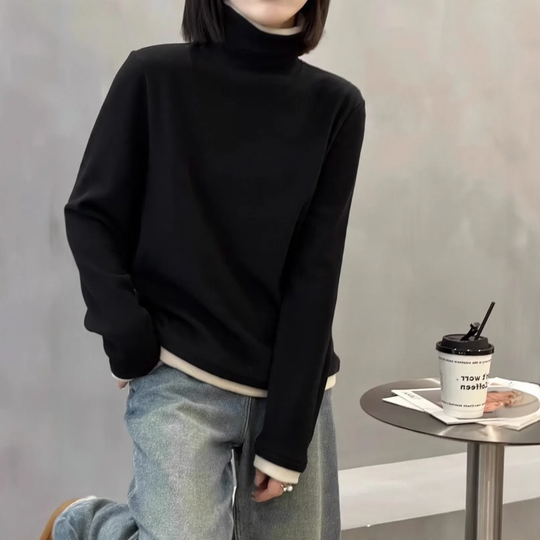 Damen-Langarmshirt mit Stehkragen und Fake-Layer-Optik