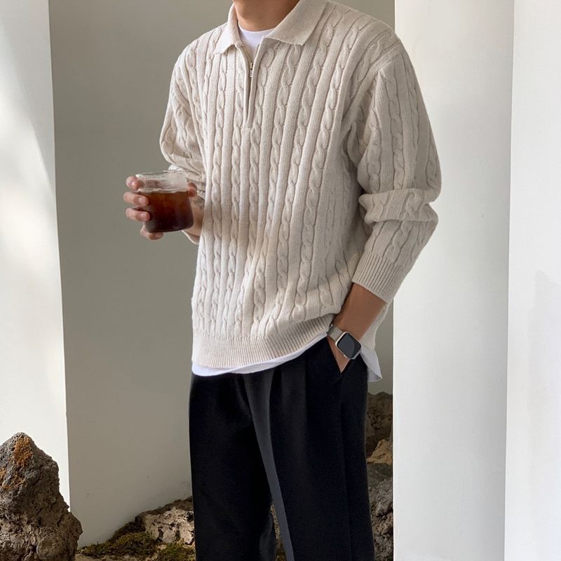 Herren-Strickpullover mit Reißverschluss und Kragen