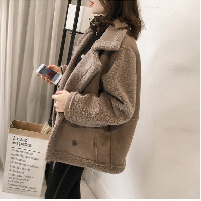 Lässige Bikerjacke aus Wildlederimitat mit Lammfleece