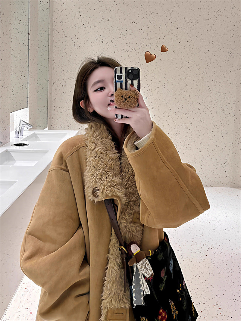 Wendbare Lammfell-Optik Jacke, gefüttert