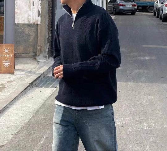 Herren-Strickpullover mit Stehkragen und Reißverschluss