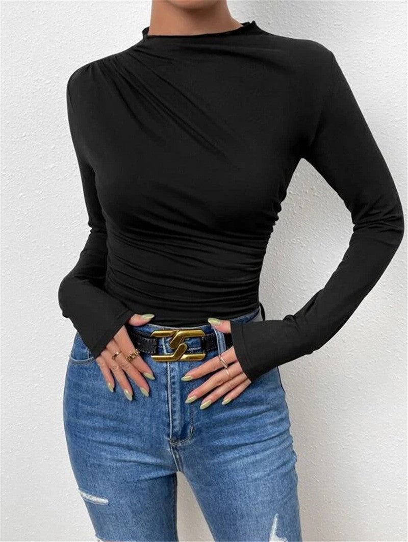 Damen-Langarmshirt mit Raffungen, körperbetont