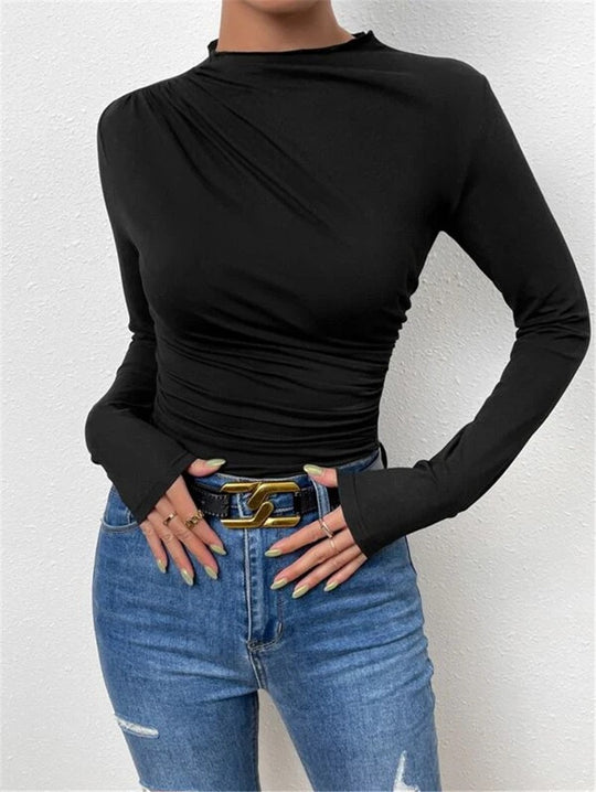Damen-Langarmshirt mit Raffungen, körperbetont
