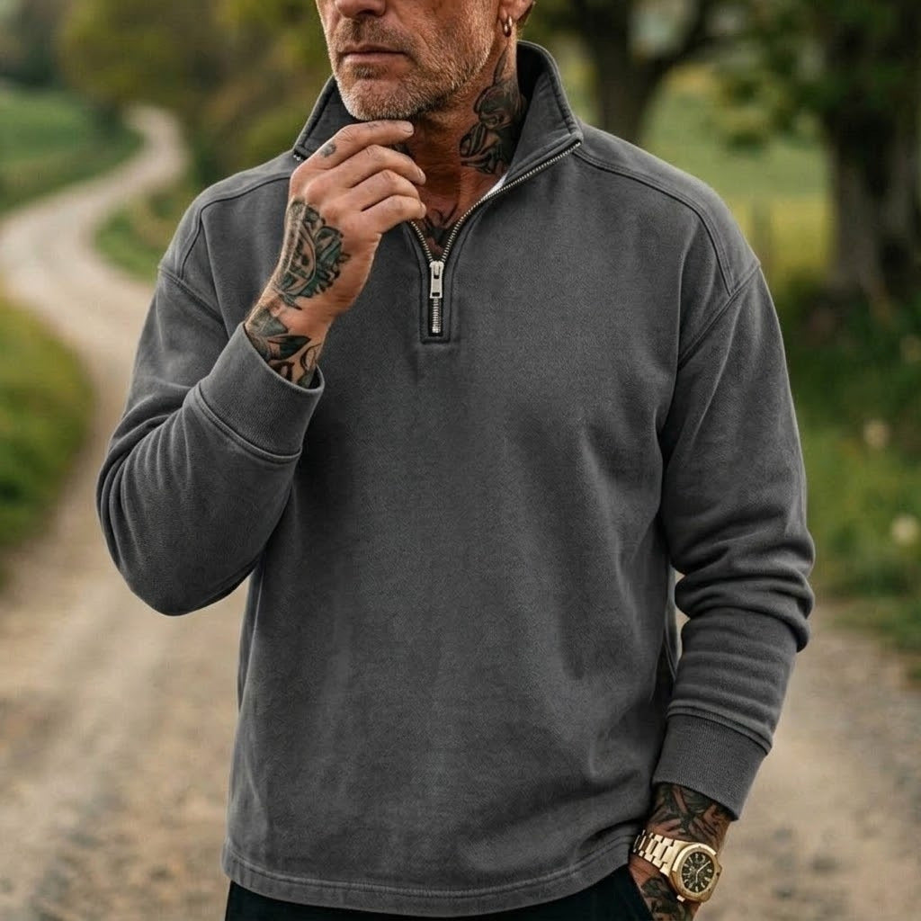 Herren-Denim-Sweatshirt mit 1/4-Reißverschluss