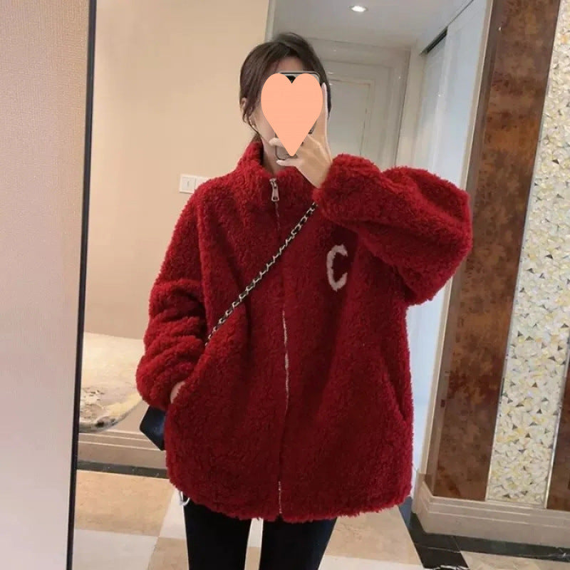 Damen-Baseballjacke aus Lammfleece-Imitat