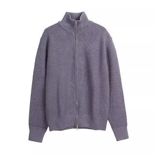Lockerer Damen-Strickpullover mit Reißverschluss und Stehkragen