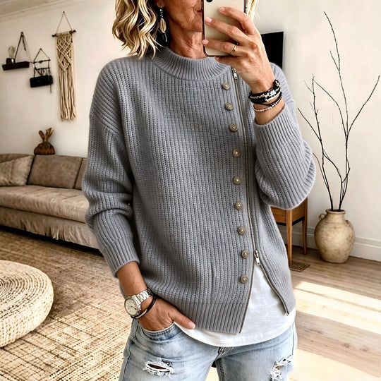 Damen-Strickpullover mit asymmetrischem Reißverschluss