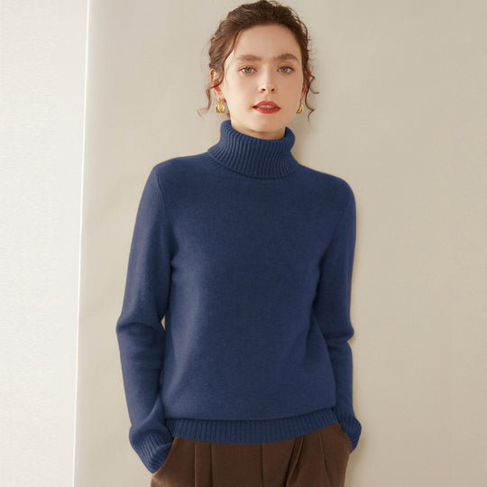 Damen-Kaschmirpullover, hochgeschlossen, zweifädig, gestrickt