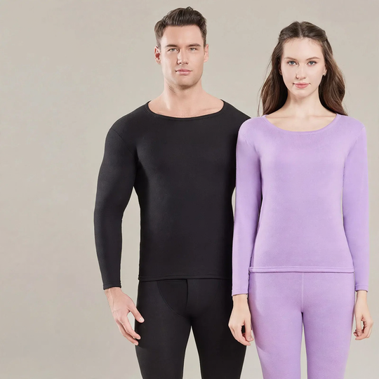 Woll-Seiden-Thermo-Set, Rundhalsausschnitt, Unisex