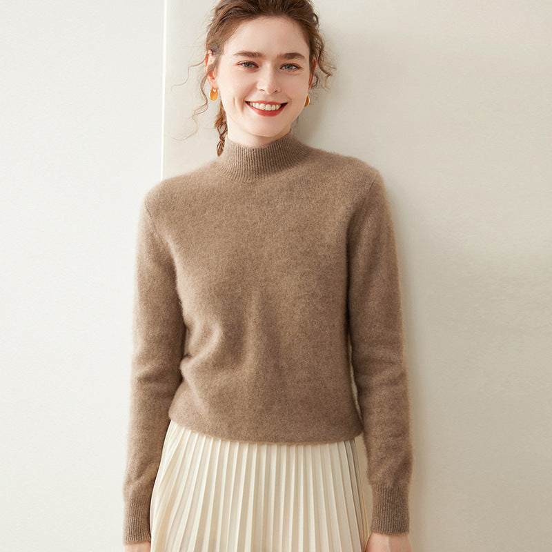 Damen-Kaschmirpullover, halbhoher Kragen, zweifädig, locker