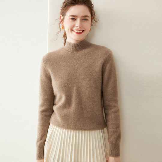 Damen-Kaschmirpullover, halbhoher Kragen, zweifädig, locker