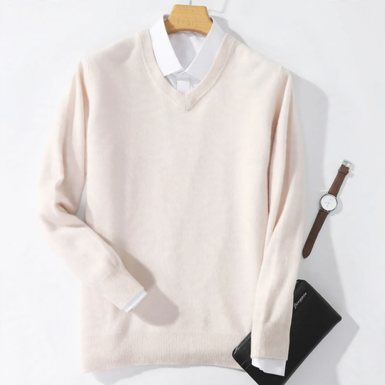 Herren-Wollpullover mit V-Ausschnitt