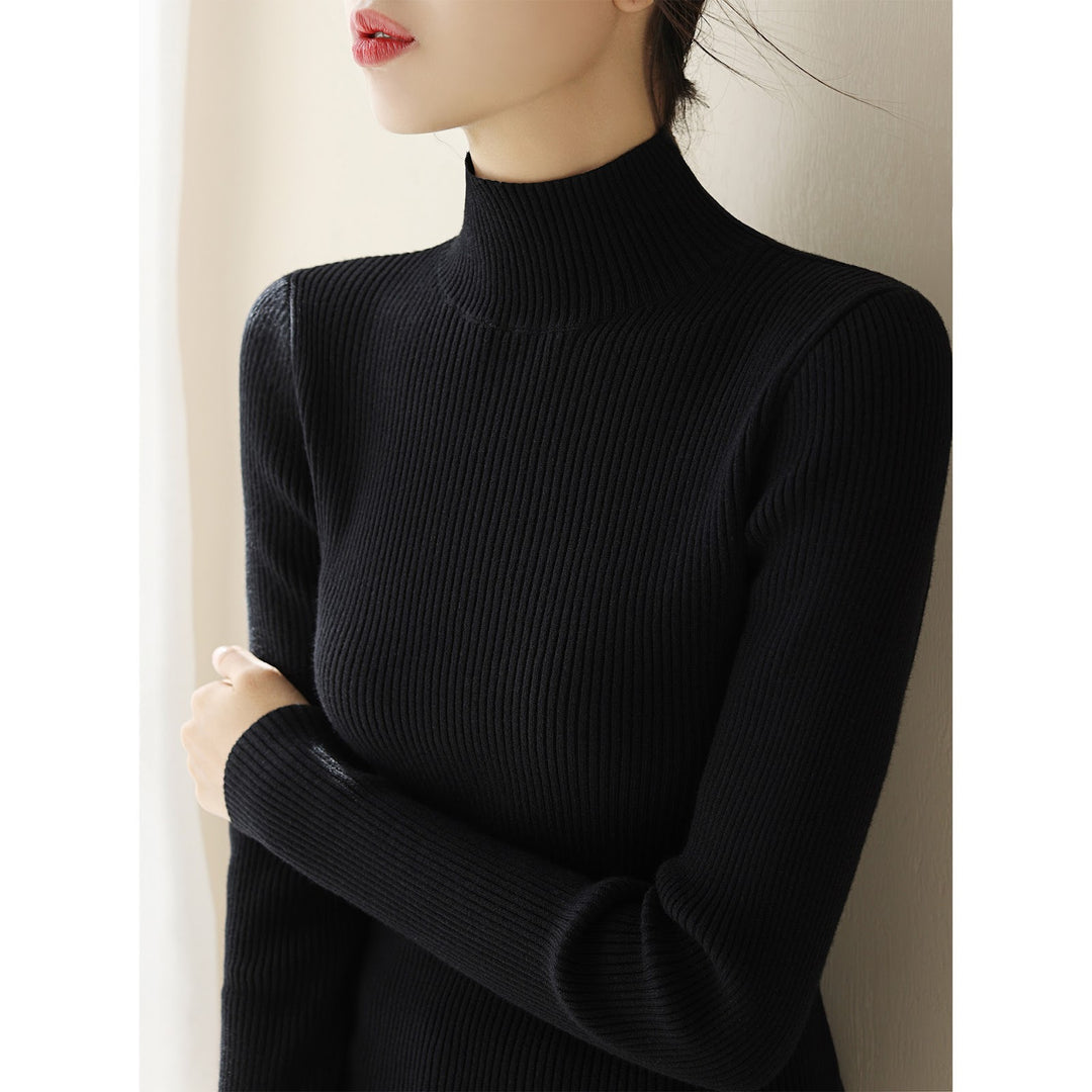Damen-Strickpullover aus Wolle mit halbem Stehkragen