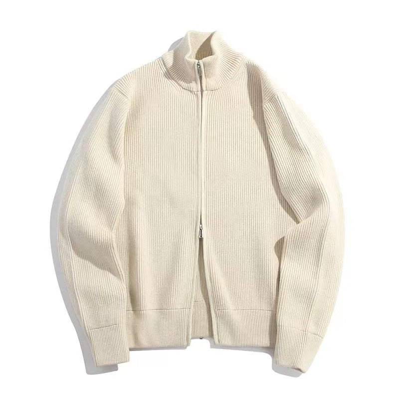 Unisex-Strickjacke mit Rollkragen und Doppelreißverschluss
