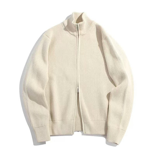 Unisex-Strickjacke mit Rollkragen und Doppelreißverschluss