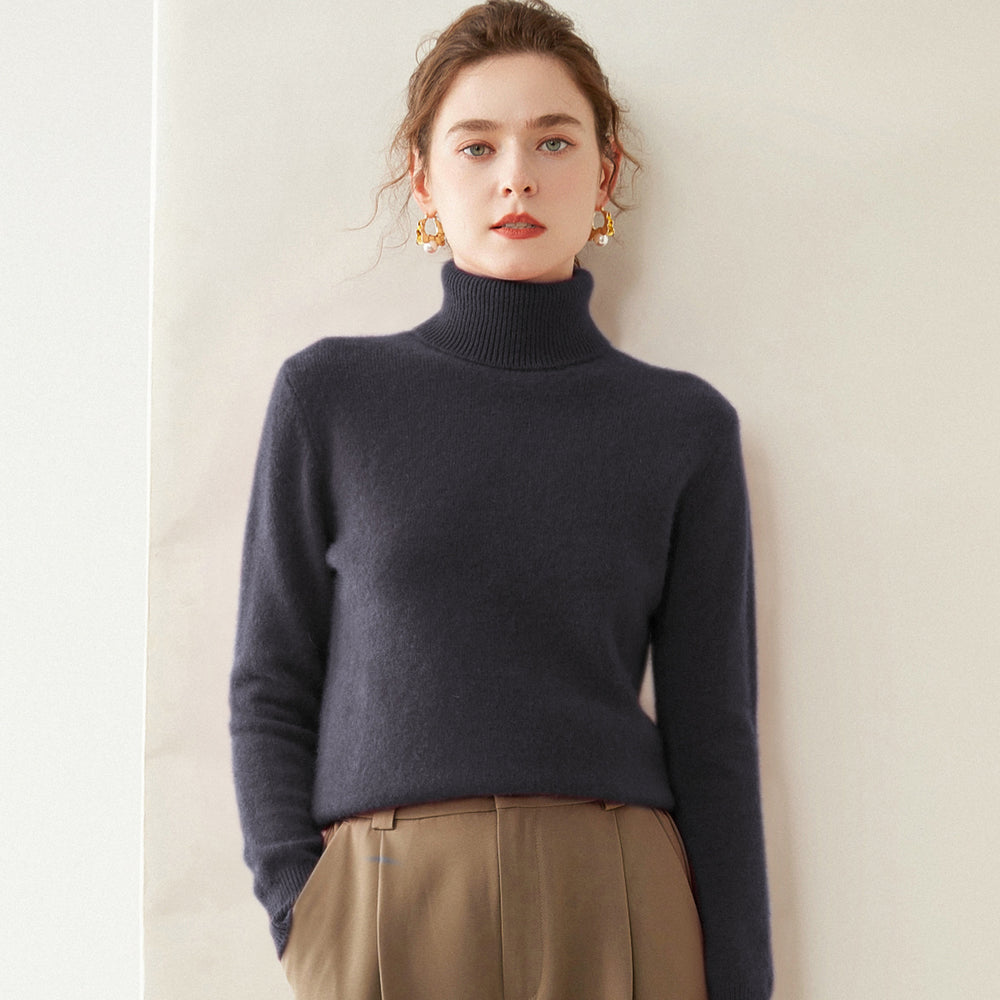 Damen-Rollkragenpullover aus Wolle, einfarbig